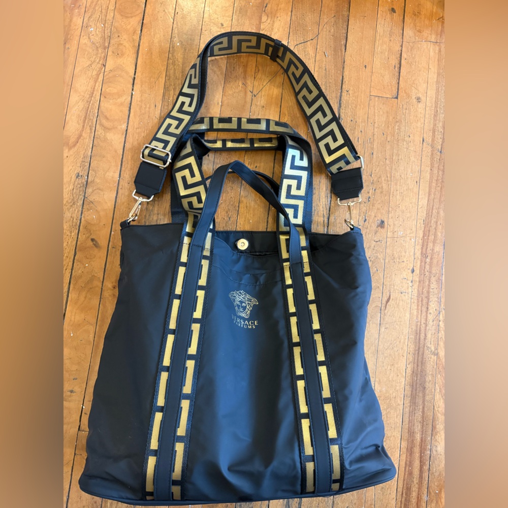 Versace Black Duffel Bag with Gold Accents